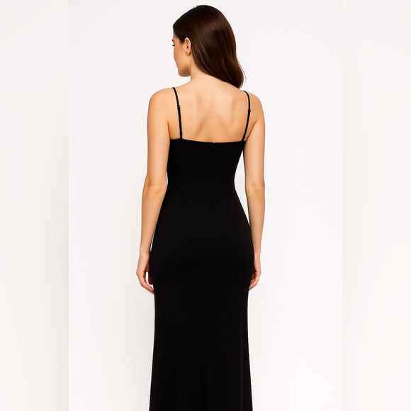 Long Black Formal with Silver flower Trim - Picture 2 of 3